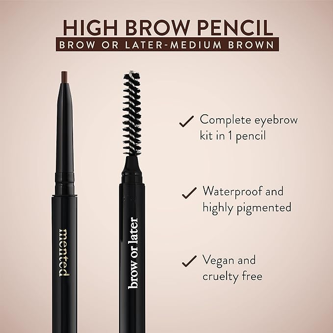 Waterproof Eyebrow Pen with Brush, Brow Pencil & Lash Spoolies for Eyelash Extensions, Eye Brow Pencils for Women, Eyelash Brush & Spoolie Combo, Eyebrow Makeup Tool Set, Brow Or Later (Medium Brown)
