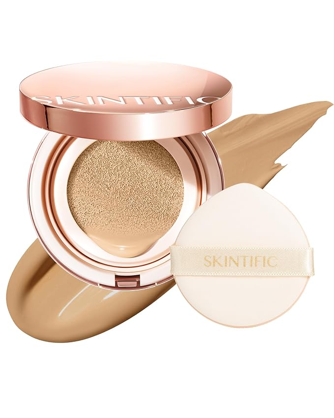Full Coverage Cushion Foundation, Weightless, Skin Fit, Satin Glow Finish, Oil-Control Waterproof Foundation, Sweatproof Flawless BB Cream CC Korean Makeup