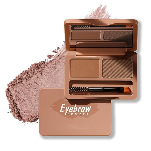 Eyebrow Powder Kit, Long-Lasting & Waterproof Two Colors Brown Tinted Brow Powder for Beginners, Easy to Apply, Stays All Day, Includes Brow Brush & Mirror