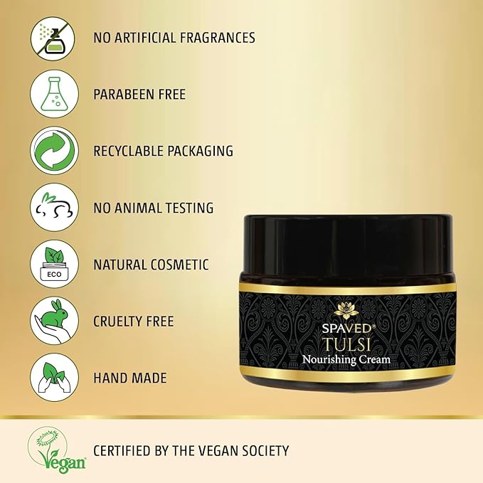 Tulsi Nourishing Face Cream – Anti-Aging Moisturizer with Shea Butter, Aloe Vera & Vitamin E – Collagen Booster for Dry, Mature & Sensitive Skin – 1.7 oz – Vegan & Fragrance-Free