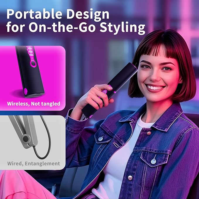 Small Titanium Flat Iron for Short Hair, Mini Cordless Hair Straightener and Curler for Travel, Dual Voltage, Portable, USB-C Rechargeable, Fast Heating, 5000mAh Battery, 3 Temp Settings(Decent Black)