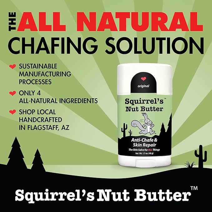 Squirrel's Nut Butter Anti Chafing Stick | All Natural Chafe Prevention & Skin Care for Athletes, Runners & Adventurers | Thighs, Arms, Pack Straps & More | 1.7 oz