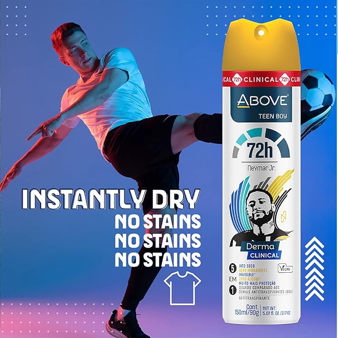 ABOVE Neymar Jr Teen Boy - 72H Antiperspirant Spray Deodorant for Men 5.07 Fl Oz(4 Pack) | Aluminum-Free | Fresh Mist, No Stain & Alcohol, Long-Lasting Men's Deodorant Spray | Lemon, Cedar, Jasmine
