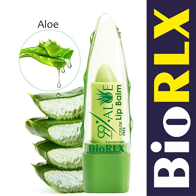 BioRLX 99% Purity Aloe Vera Lip Balm - Natural Moisturizing Unisex Lip Care for Hydrated and Radiant Lips (Aloe Vera - Color Free, 0.12 Ounce (Pack of 2))