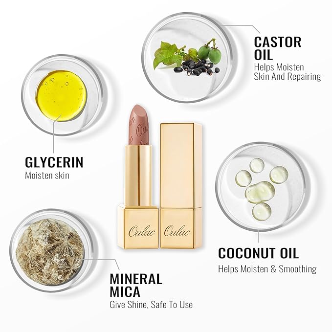 Oulac Nude Lipstick for Women with Metallic 3D Shine Lightweight Hydrating Formula, High Impact Lip Color, Vegan Beauty, Full Coverage Lip Makeup, Christmas Gifts for Women, Sahara Gold(10)