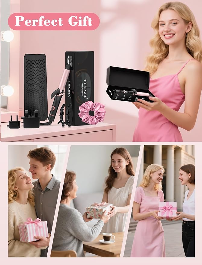Travel Curling Iron 1 Inch, Dual Voltage Curling Iron 110-240V with European Plug,Small Curling Wand for Women & Short Hair, 5 Temp Digital Settings, Auto-Off, Anti-Scald Cover,Heat-Resistant pad