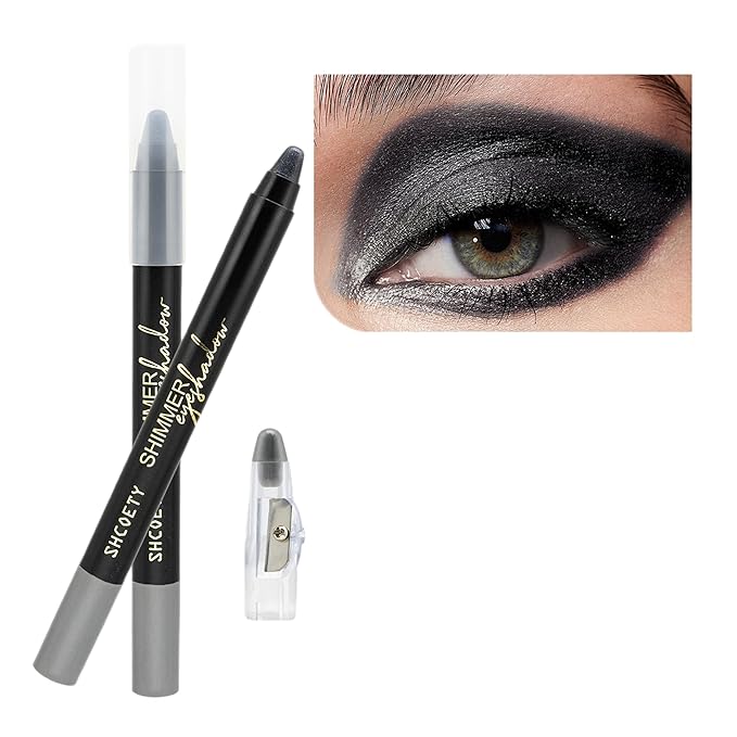 Black Eyeshadow Stick Makeup, Highlighter Cream Brightener Eye Shadow Pencil, Waterpoof Long Lasting Shimmer Eyeliner, Glitter Primer Palette Crayon