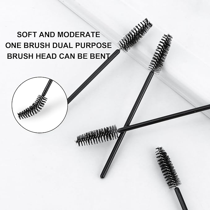 COCIDE 500Pcs Black Eyebrow Brush Eyelash Comb Lash Brushes Disposable Mascara Wands Lash Spoolies for Eyelash Extensions Supplies Makeup Applicators