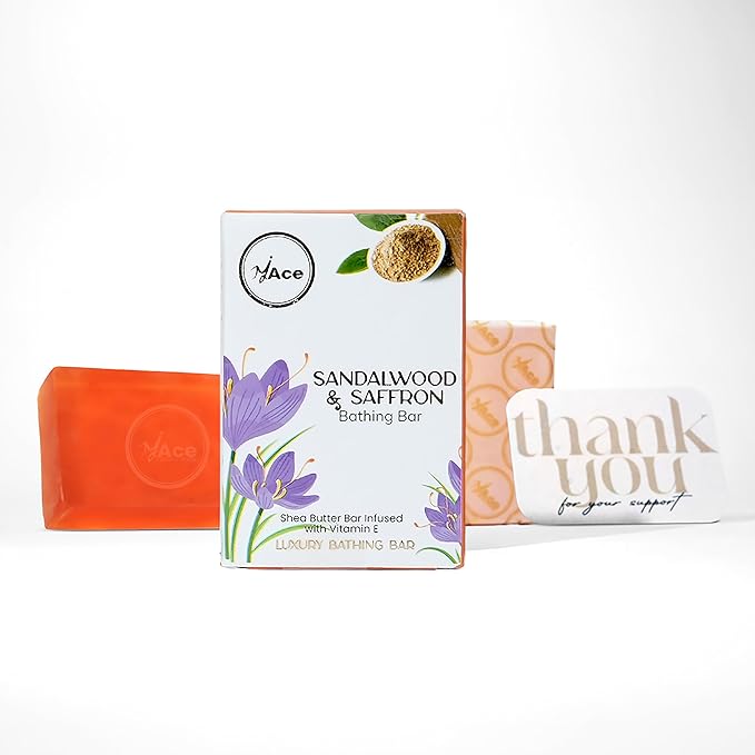 MY ACE Sandalwood & Saffron Bathing Bar – Handmade with Sandalwood & Saffron Extracts & Coconut Oil, SLES & Paraben Free, Enriched with Shea Butter & Vitamin E – Brightening & Moisturizing