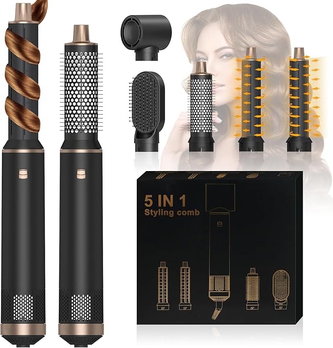 Blow Dryer Brush 5 in 1, Multi Ionic Hair Dryer Brush Set, Air Auto Wrap Hair Styler with 3 Temperature, Powerful Hair Styling Tools Set for Fast Drying, Curling, Straightening & Smoothing