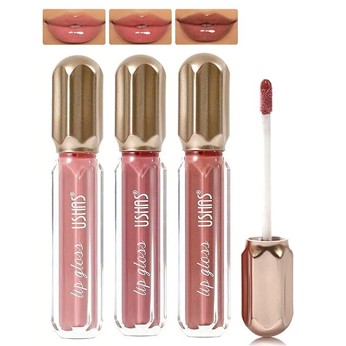 3PCS Mirror Pearl Lip Gloss Set – Shiny Glitter Moisturizing Lip Gloss for Women, Waterproof Long Lasting Nude Lip Makeup Kit (8-9-12)