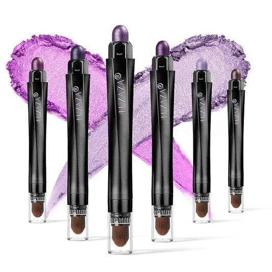 6 PCS Neutral and Brown Metallic Eyeshadow Stick Pencil Crayon,Champagne Shimmer Cream Eye Brightener Stick Highlighter Makeup,Pro Waterproof & Long Lasting