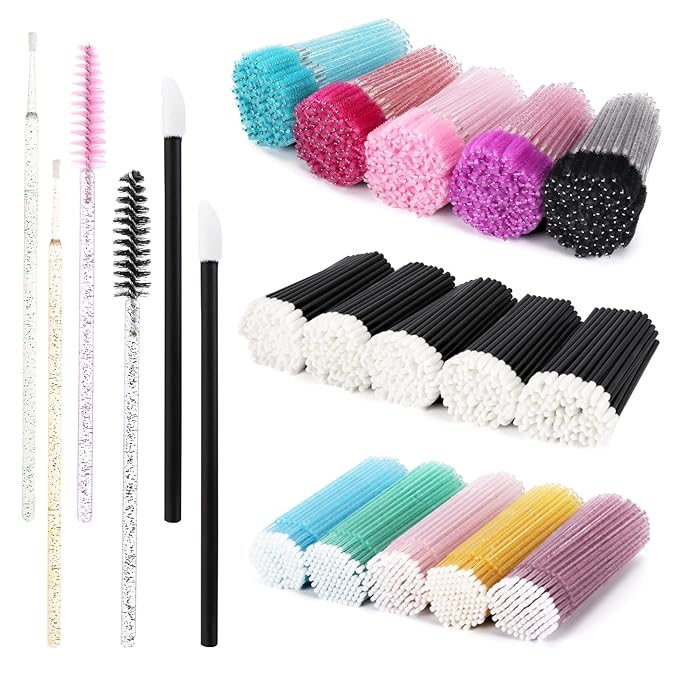1500 PCS Eyelash Extension Supplies Kit, 500 Spoolies Mascara Wands 500 Lip Brushes 500 Micro Swabs Colorful Disposable Eyelash Brushes Makeup Applicator Tool
