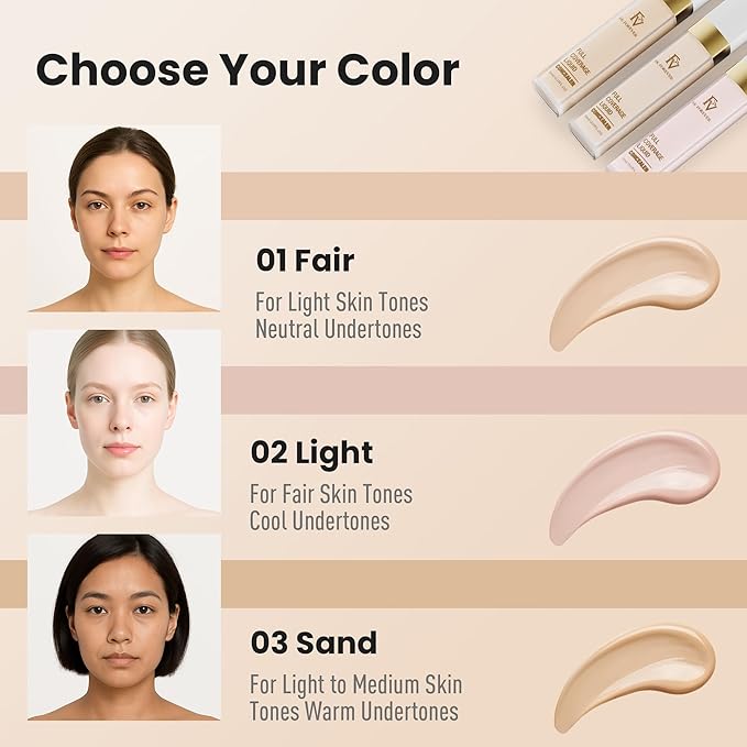 FV Waterproof Liquid Concealer, Lightweight & Longwear, Full Coverage for Dark Circles, Redness, Fine Lines and Acne, Matte Hydrating Concealer Makeup for Women, 03 Sand