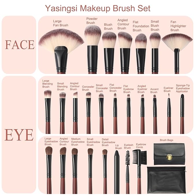 Makeup Brushes Set 26-Piece Makeup Brushes Premium Synthetic Foundation Powder Concealer Blush Eyeshadow Contour Professional Makeup Brush Set with 2 Brush Bags