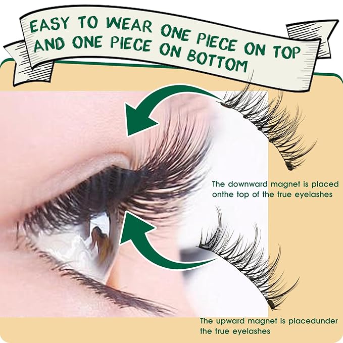 KEYYOU Reusable Magnetic Eyelashes No Glue Needed with Applicator Tool 3D Natural Magnetic Lashes, Easy to Apply & Long Lasting for Daily Use & Events(YC02+YC04)