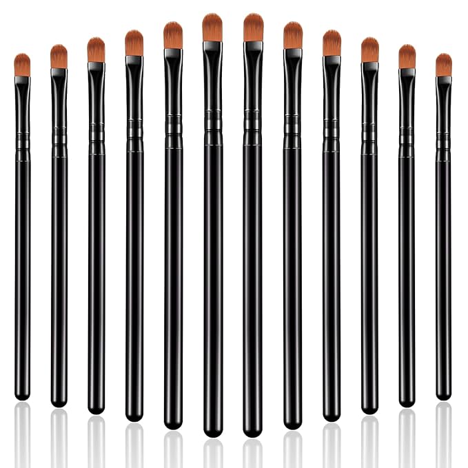 12 Pieces Small Concealer Brush Flat Lip Concealer Brush Under Eye Synthetic Fiber Makeup Eyebrow Outline Foundation for Concealing Blending Setting Buffing Makeup(Black)
