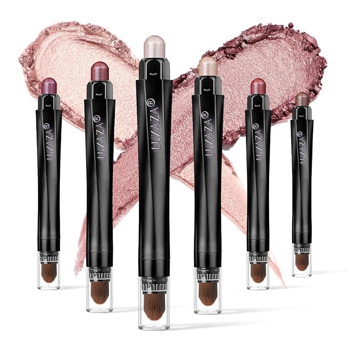 6PCS Eyeshadow and Eyeliner Pen,Matte And Shimmer Cream Eyeshadow Pencil Crayon,Champagne Rose Pink Eye Brightener Stick,Waterproof Long Lasting Highlighter Makeup Stick