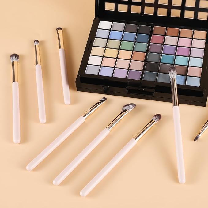 Eye Makeup Brush Set, 6Pcs Professional Blending Eyeshadow Makeup Brushes with Synthetic & Wood Handle Angled Eyebrow Brush Cruelty-Free & Vegan for Liquid, Cream, Powder Concealer Brows Eye shadows