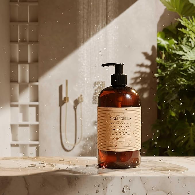 Jaboneria Marianella Moroccan Fig & Bergamot Body Wash, 16 fl oz – Nourishing Cleanser with Kalahari Melon Oil & Aloe, Sweet Citrus Scent for Daily Hydration