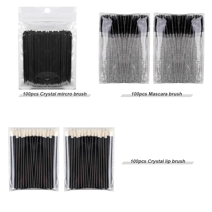 300 PCS Eyelash Extension Supplies Kit disposable micro cotton swabs with eyelash brush Lip brush Mascara Wand Applicator Eyelash Extension Kit Beauty Wand Kit (black)