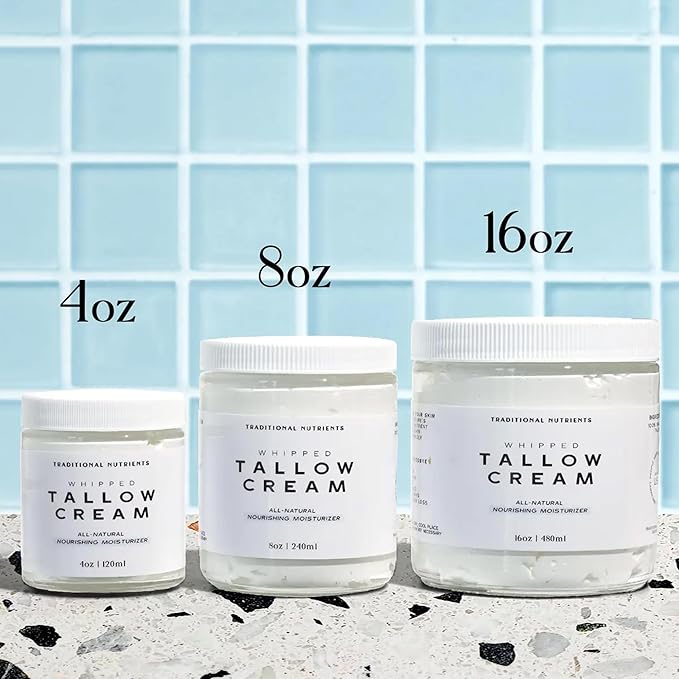 Whipped Tallow Face Moisturizer Pure Suet Beef Tallow Grass Fed Non-Greasy Nourishing Tallow Cream for Sensitive Skin - 4oz