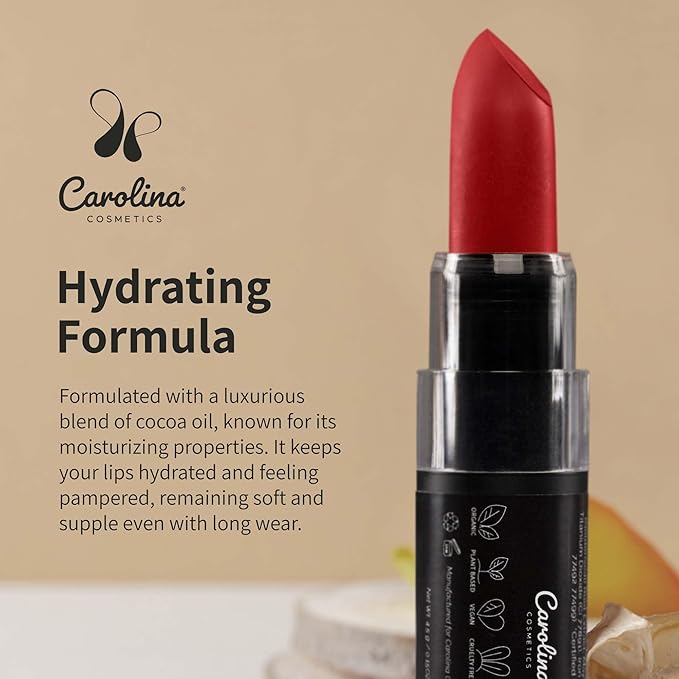 Plant-Based Moisturizing Lipstick - The Power of Red Shade 0.15oz- Hydrating with Cocoa Oil, Gluten-Free, Vegan, Non-GMO, Paraben-Free - Lightweight Cream Texture