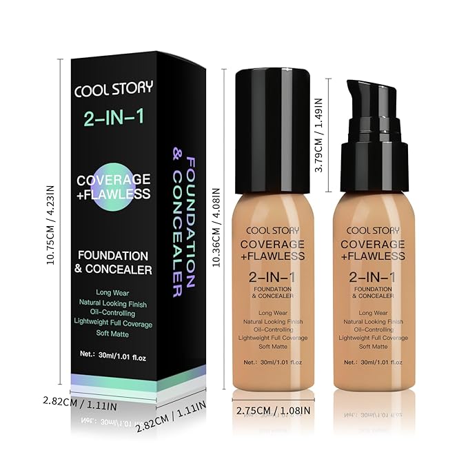 2-in-1 Foundation and Concealer Long Wear Natural Matte Finish Lightweight Coverage (Warm Tan)