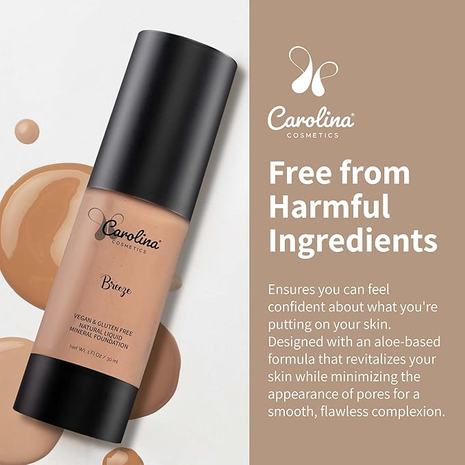 Foundation in Breeze Shade Plant-Based - Hydrating, Pore-Minimizing & Buildable Coverage - Vegan, Non-GMO, Paraben-Free - 1oz