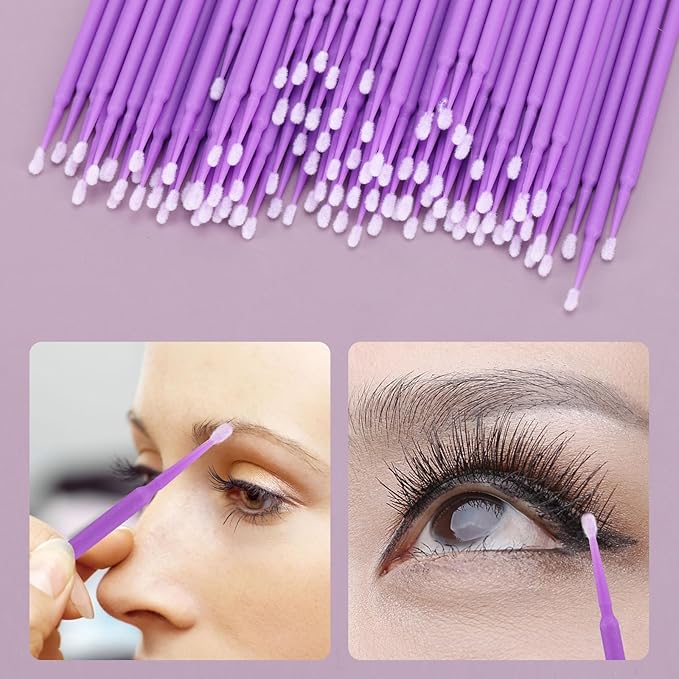 Tbestmax 1200 Pcs Micro Applicator Brush, Micro Swabs, Disposable Eye Lashes Mascara Wands for Eyelash Extension(Purple)