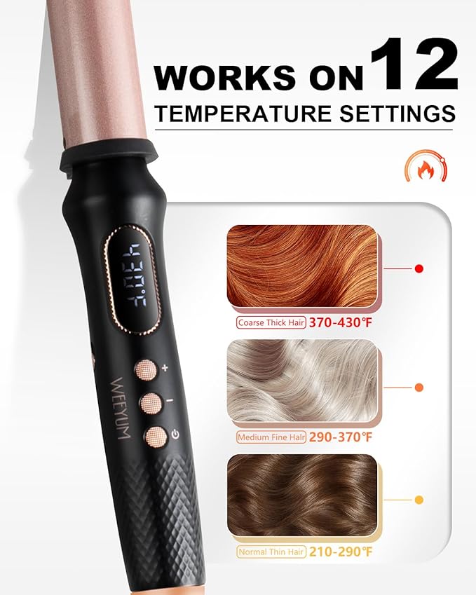 1 1/4 Inch Curling Wand,Ceramic Tourmaline Curling Iron Wand Professional for Beach Wave,Hair Curler Wand with No Clamp for Quick Styling,12 Adjustment Temperature,60 Minutes Auto Shut Off