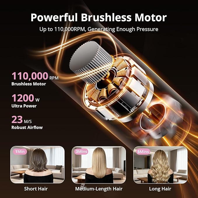 7-in-1 Air Wrap Hair Styler, Fast Drying Blow Dryer & Curling StylingTool, Hot Air Styler No Heat Damage, Hot Air Styler Wrap for Curling Volumizing Straightening Styling（Pink）