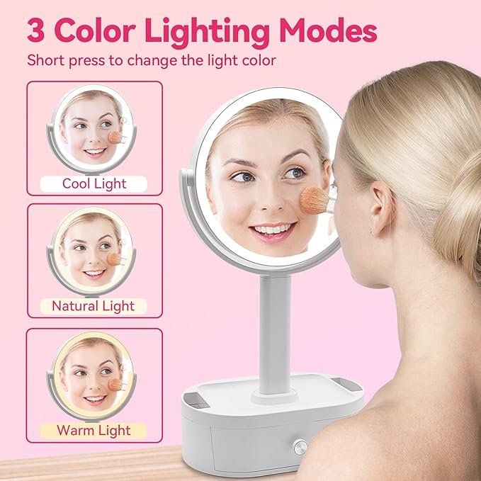 Makeup Mirror with Lights, Lighted Makeup Mirror with Magnification, 80 LED Vanity Mirror with Lights, 3 Color Modes & Stepless Dimming, Shatterp roof & Stable Base