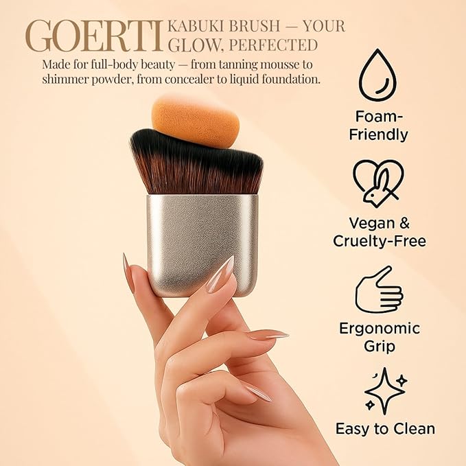 Travel Self Tanner Brush – Kabuki Foundation Brush for Face & Body, Full Coverage Body Makeup Brush for Flawless Leg Makeup, Vegan Bronzer Brush, Foundation & Lotion Blending Applicator Tool