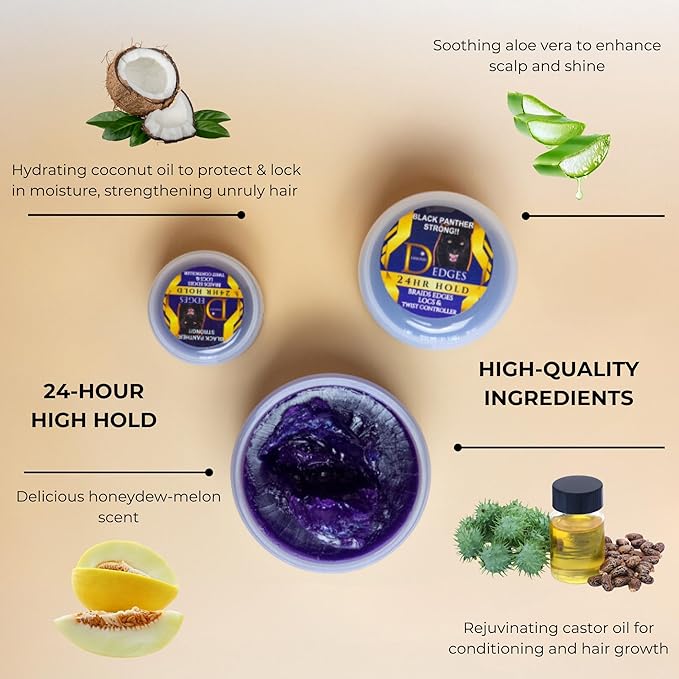 Black Panther Extra Hold Edge Control & Braiding Gel – Natural Instant Edge Control for Black Hair, 4C Gel for Women & Men. 4 oz, Purple