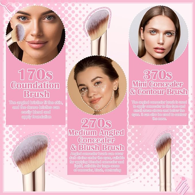 5Pcs Angled Foundation Brush Concealer Brush Multifunction Makeup Brushes Set Angled Contour Brush 170S,270S,370S for Concealer,Foundation,Powder,Eyeshadow,Contour