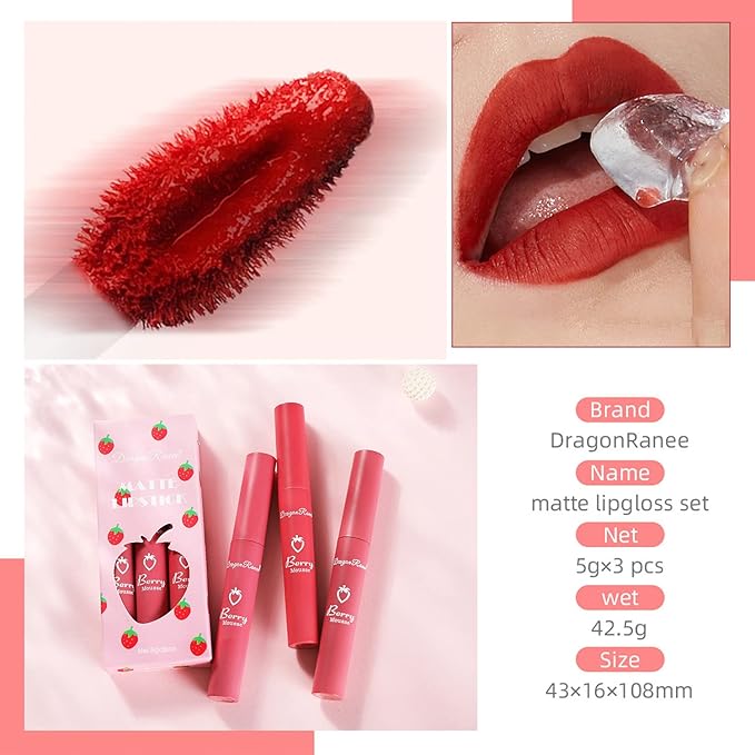 3 Piece Matte Lipstick Set,Nude Liquid Lipstick Velvet Air Moisture Smooth Crayon Lip Stain,Matte Liquid 24 Hour Superstay Long Lasting Waterproof Lip Gloss for Women Makeup(Set C)