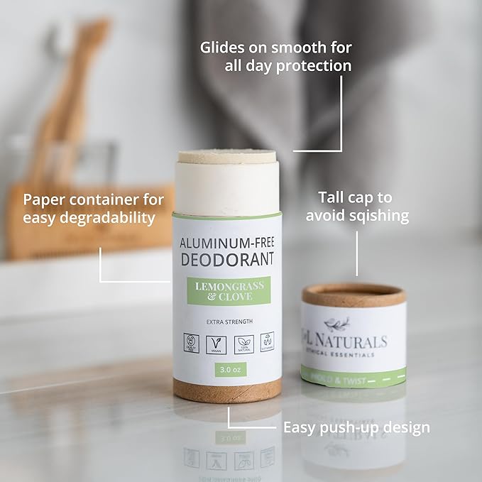J&L Naturals Aluminum Free Deodorant for Men & Women | 100% Natural Ingredients With Coconut Oil, Shea Butter, & Essential Oils | Sustainable, Eco-Friendly (Lemongrass & Clove, 3.0 Oz (Pack of 4))