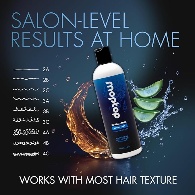 MopTop Salon Daily Conditioner – Color Safe Salon Quality Hair Moisturizer to Restore Dry, Damaged Hair & Reduce Frizz, Sulfate & Paraben Free Hair Care for All Hair Types (Lemon Sage, 12oz)