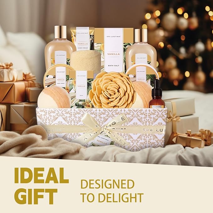 Spa Gift Baskets for Women, Spa Luxetique Spa Gifts for Women, Birthday Gifts Spa Kit, 12pc Vanilla Bath Set, Womens Self Care Valentine's Day Gift