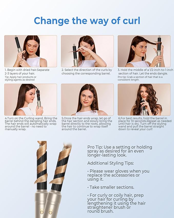 6 in ONE Blow Dryer Brush, Curling Wand Hair Styling Tools Set, Ionic Hot Air Hair Dryer, Massage Oval Hair Dryer, Left&Right Hair Curlers