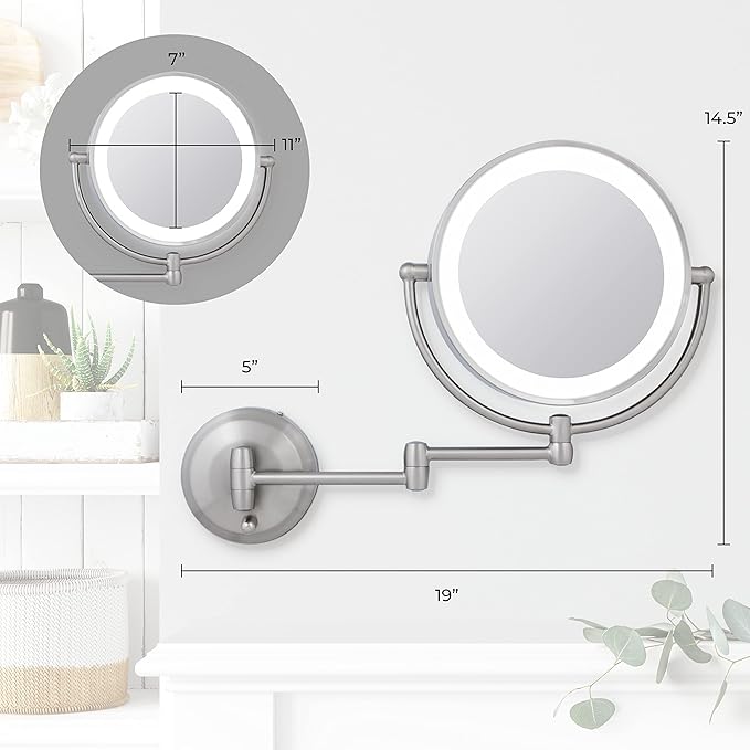 Zadro 11" LED Wall Mounted Makeup Mirror 10X/1X Shaving Mirror Cordless or Battery Operated Vanity Mirrors for Wall