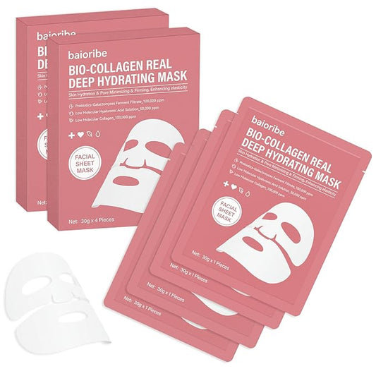 8 PCS Bio-Collagen Real Deep Mask, Hydrating Korean Sheet Mask, Collagen Glow Up Firm Skin Deep Hydrating Masks for Pore Minimization - Glow like Glass Skin