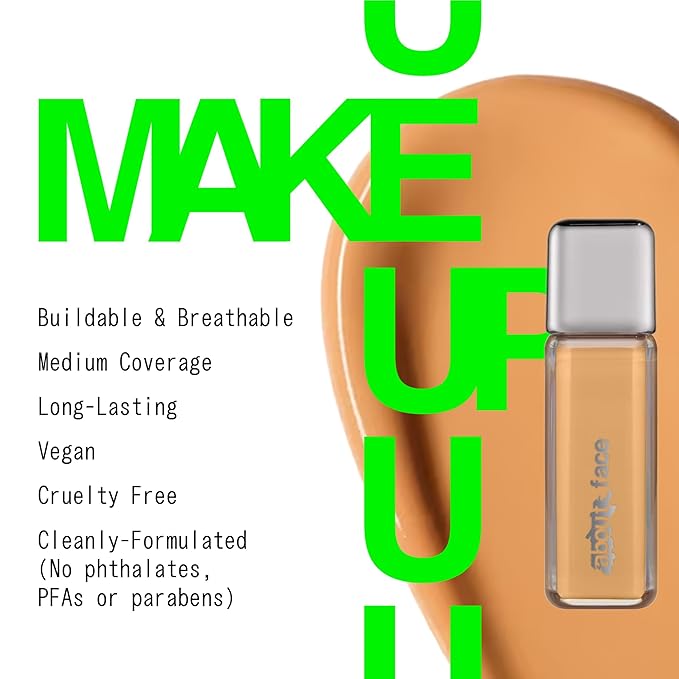 about-face THE PERFORMER Skin-Focused Foundation M3Warm – Medium Coverage, Long-Wear, Breathable & Buildable Base – Clean, Vegan, Hydrating Formula with Blue Agave & Chlorella – 1.08oz
