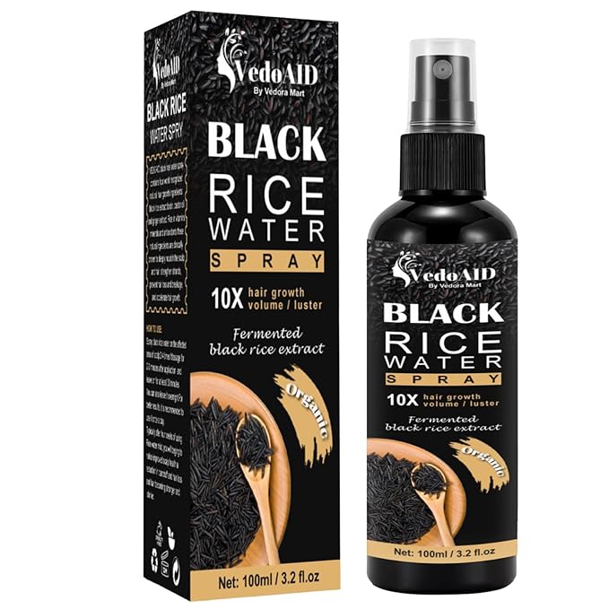 Black Rice Water Spray for Hair Growth – Organic Hair Serum with Castor Oil & Ginger Root – Strengthens, Thickens & Repairs Hair – Hair Loss Treatment for Women & Men – 100ml/3.2 fl.oz (1pc)