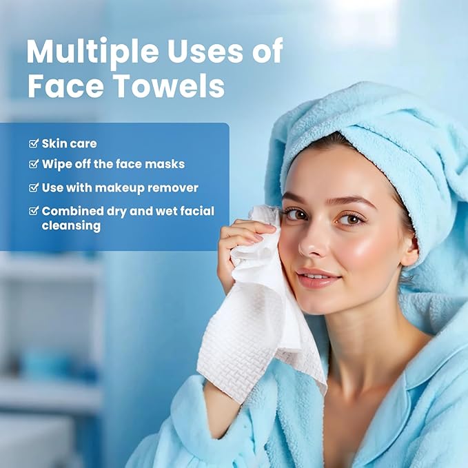 Borje Soft Face Towels XL, Thick Disposable Face Towel 10" x 12", 200 Count (4 Packs of 50), 100% USDA Biobased Facial Towelettes, Makeup Remover Wipes for Women Cleansing