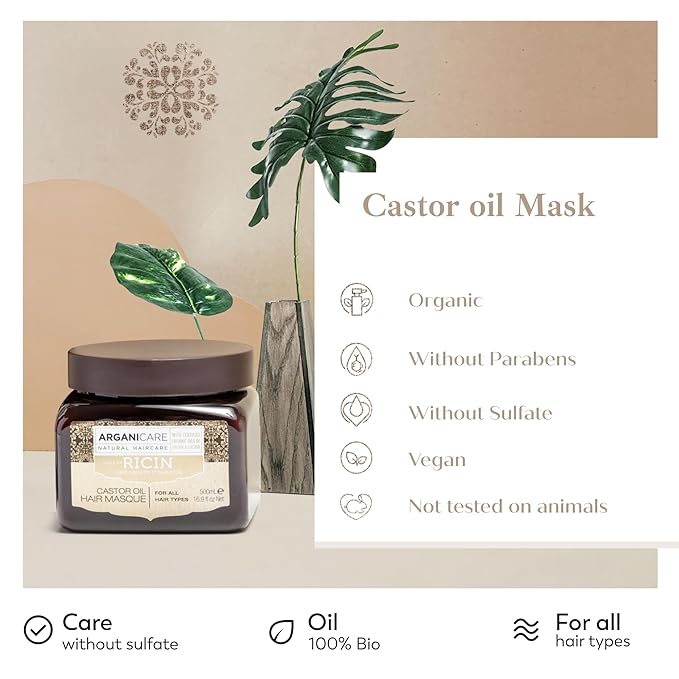 Arganicare | Castor Range | REINFORCING MASK | Castor | Strengthens and Rebuilds the Hair Fiber | Fight against Breakage | High Hydration | All hair types | 16.91 fl oz