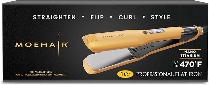 MOEHAIR Professional Titanium Ionic Flat Iron Hair Straightener for Straightening, Waving, Curling, & Flip | 1.5" Ceramic Floating Plates | Adjustable Temperature | Auto Shut Off | for All Hair Types