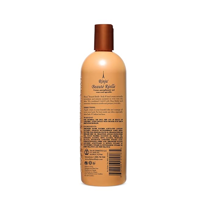 Rinju Beaute Relle Body and Hand Cream 16 oz. (Case of 12) - Shea Butter Cream for Dry Skin - Vitamin E, A & K Moisturizer