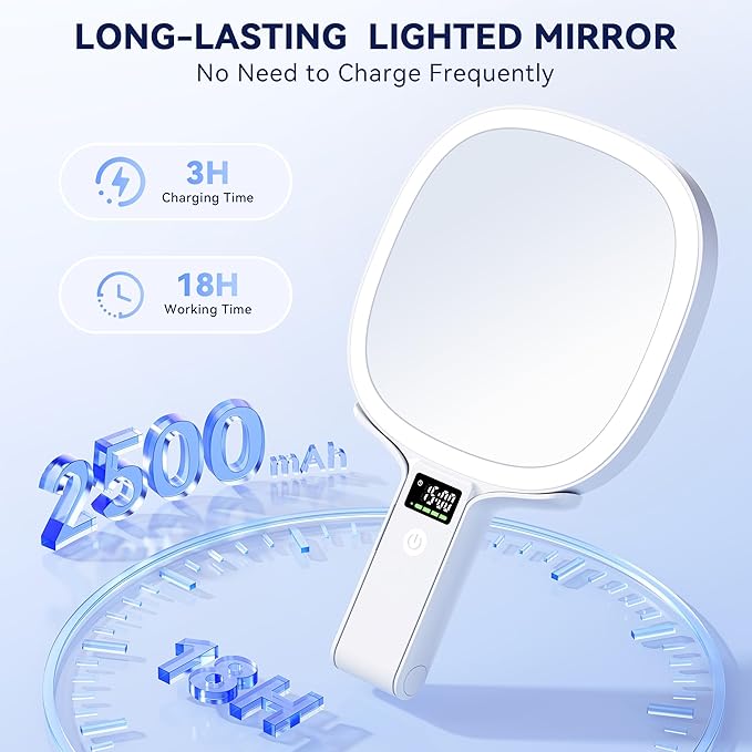 Auxmir Travel Makeup Mirror with Lights, Double Sided 30X/1X Lighted Magnifying Mirror, LED Display & 3 Color & Dimmable Brightness, Rechargeable Portable Vanity Mirror, Tabletop/Handheld/Hanging